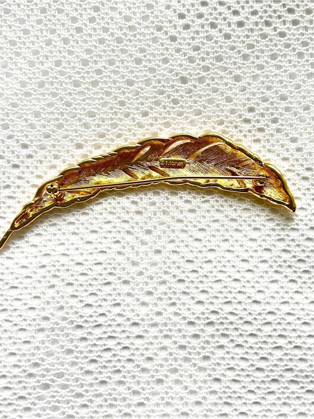 Vintage Monet Goldtone Feather Brooch • 1980s Filigree Pin